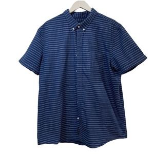 American Eagle Men’s Short Sleeve Blue Striped Button Up Size XXL